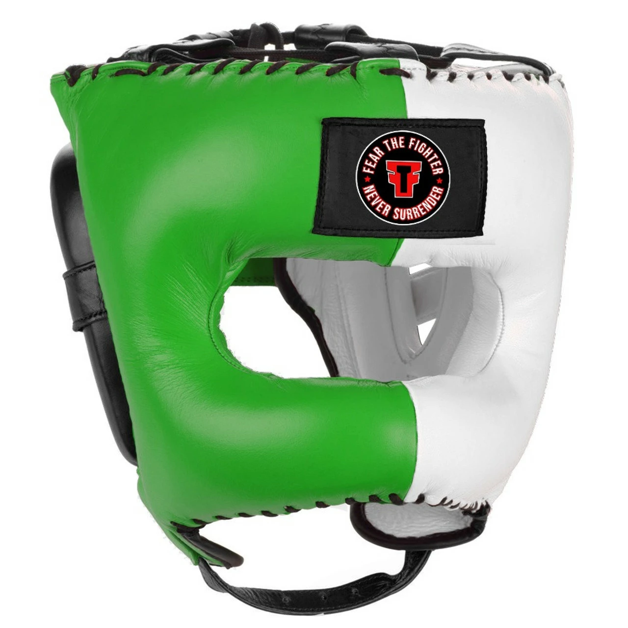 FTF (FEAR THE FIGHTER) Traditional Headgear With Face-Saver Bar Citrus Green/White
