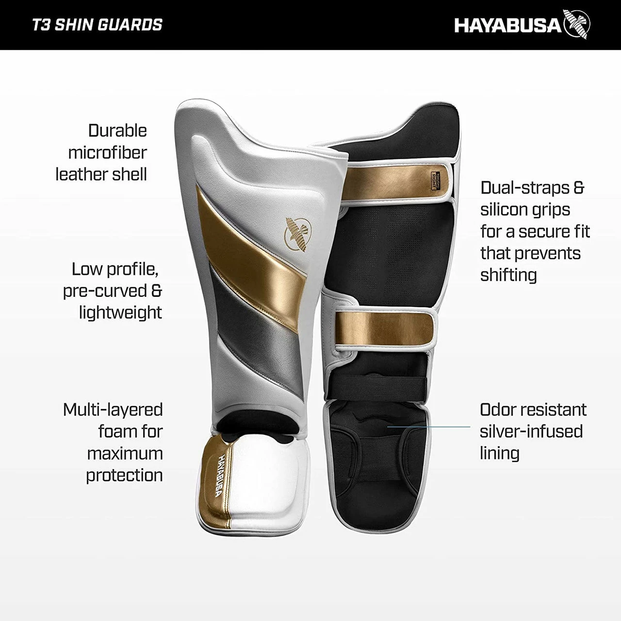 Hayabusa T3 Striking Shinguards White/Gold - Image 5