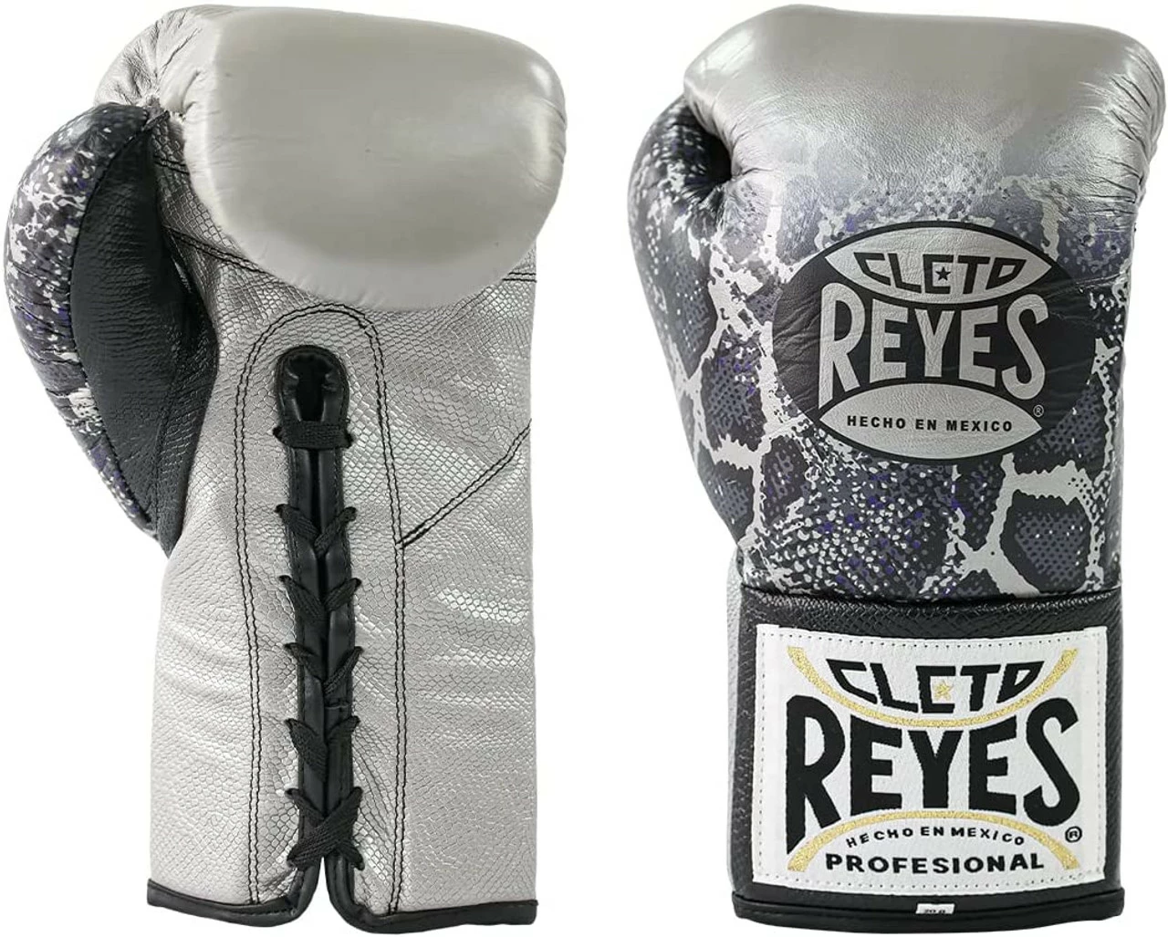 Cleto Reyes Professional Boxing Gloves - Silver/Black Steel Snake