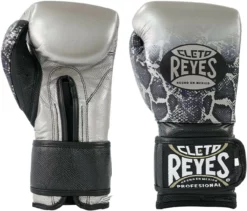 Cleto Reyes Training Boxing Gloves With Hook And Loop Closure - Silver/Black Steel Snake