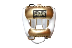 PROLAST Face Saver Leather Boxing Headgear With Nylon Face Bar - Gold/ White Color