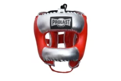 PROLAST Face Saver Leather Boxing Headgear With Nylon Face Bar - Red/ Silver Color