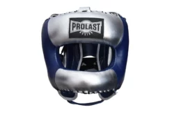 PROLAST Face Saver Leather Boxing Headgear With Nylon Face Bar - Blue/ Silver Color