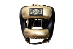PROLAST Face Saver Leather Boxing Headgear With Nylon Face Bar - Gold/ Black Color