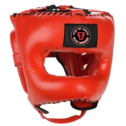 FTF (FEAR THE FIGHTER) Traditional Headgear With Face-Saver Bar Red